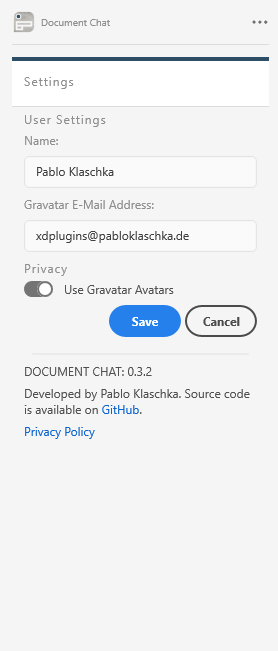Screenshot of Document Chat settings screen