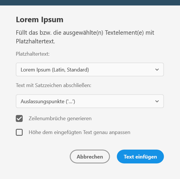 Screenshot of the Lorem Ipsum plugin